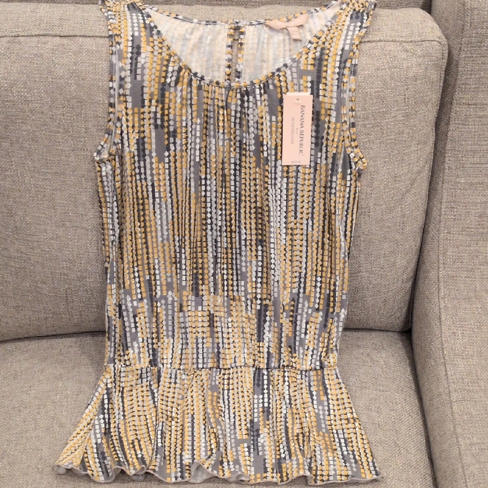 Banana Republic Gold and Gray Sleeveless Patterned Knit Tank w/Peplin XS Petite